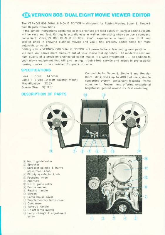 Vernon 808 Dual  Eight Movie Viewer-Editor Super 8 movie camera